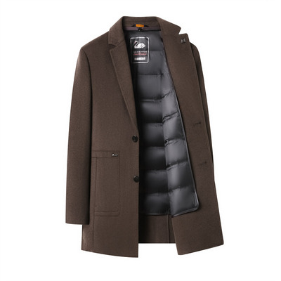 可脱卸羽绒内胆羊毛双面呢字大衣