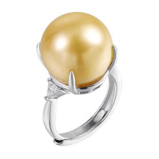 海蒂珠宝 风华绝代 大颗粒南洋金珠戒指 S925银珍珠指环女正品◇