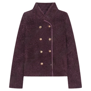 邱莹莹 HELAAOMI“小金扣葡萄紫”绵羊毛100%高级时髦外套