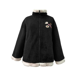 大码女装胖mm黑色高级感超好看二棉外套女卡通刺绣设计感棉服上衣