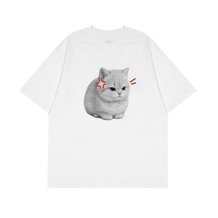 生气猫猫 奶凶猫咪短袖夏季宽松趣味半调半袖休闲可爱百搭上衣T恤