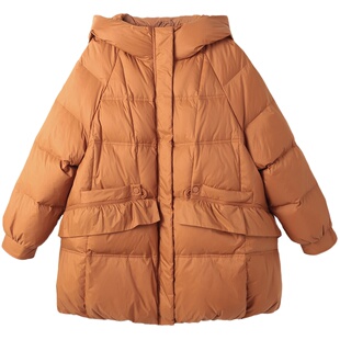 孔雀飞飞2024新款韩版大码遮肉连帽时尚休闲女生冬季羽绒服中长款