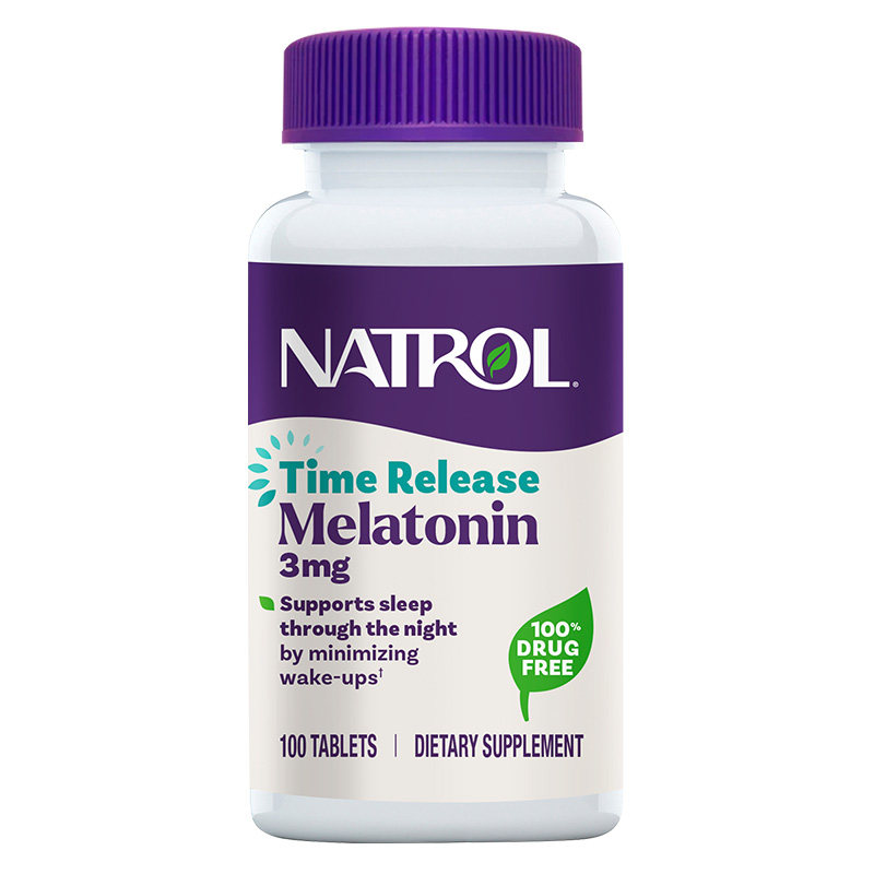 Natrol美国褪黑素3mg缓释睡眠片维生素b6助眠退黑素减少夜醒100片