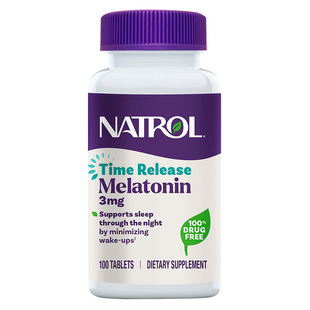 Natrol美国褪黑素3mg缓释睡眠片维生素b6助眠退黑素减少夜醒100片