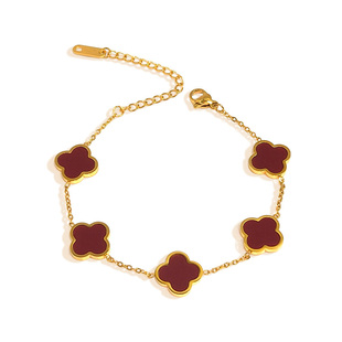 CAMIERY幸运红五花四叶草手链女款18k金轻奢小众精致高级感手饰品