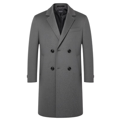 皮尔卡丹羊毛呢大衣中长款双排扣