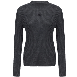 ONLY2025冬季新款半高领胸前字母点缀刺绣修身正肩长袖针织衫女