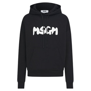 MSGM秋冬新款男士针织纯棉外套长袖连帽卫衣男款秋季黑色美式复古