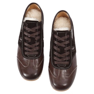 VCA加绒女鞋休闲德训鞋秋冬季百搭真皮复古春季潮流低帮百搭真皮