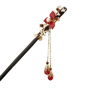 红色流苏发簪女2026年新款新中式发钗古风汉服后脑勺簪子新年头饰