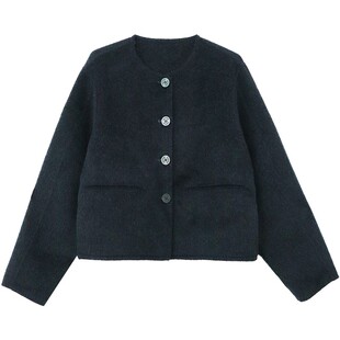 鹿与飞鸟性价比双面呢绵羊毛休闲三色小个子短款大衣毛呢外套5457