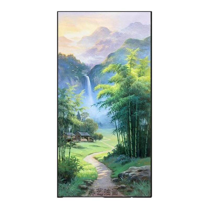 竹林山水手绘油画客厅装饰画竹子挂画风水画壁画风景画手工画