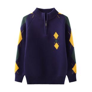 男童毛衣韩版加绒加厚秋冬新款立领保暖儿童打底衫中童男孩针织衫