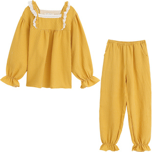 Bananagirl时宜同款睡衣女春秋甜美韩版可爱情侣家居服长袖男套装