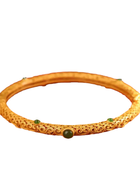 镂空花丝S925银紫禁福镯古法手镯