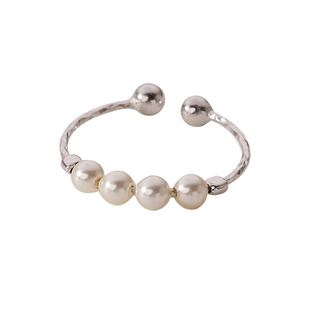 925纯银施家珍珠戒指女开口可调节食指戒指环转运珠时尚个性戒子