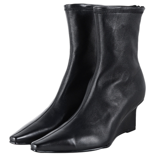 IORE理想矿石设计师原创 柔性几何 柔软弹力小羊皮坡跟尖头短靴