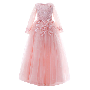 2021春秋新款儿童公主裙中长款女大童婚纱蓬蓬连衣裙学生表演礼服