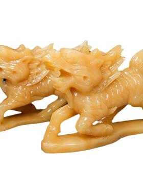 黄玉石麒麟摆件招财镇宅工艺品