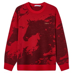 【马年新年款】卡宾羊毛针织衫男女同款2026春新款红色本命年毛衣