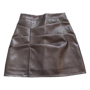 大码皮裙a字半身裙女秋冬季胖mm显瘦PU皮包臀短裙不规则高腰裙子