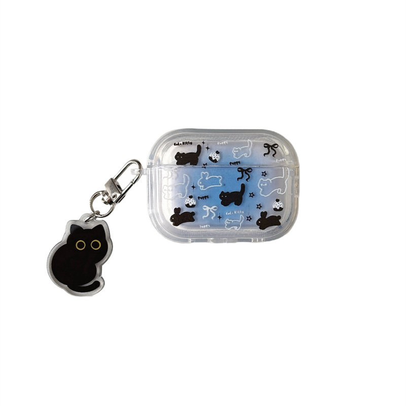 渐变蓝黑猫airpods4保护套适用苹果蓝牙耳机壳2代透明3代硅胶pro3小清新文艺可爱airpodspro第二代防摔新