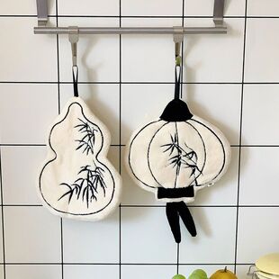 中古风灯笼卫生间擦手巾挂式速干珊瑚绒厨房擦手毛巾吸水不掉毛