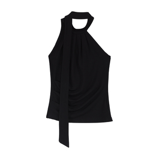 MULVAN 浮世绘 飘带挂脖背心上衣女夏辣妹修身设计感外穿无袖T恤