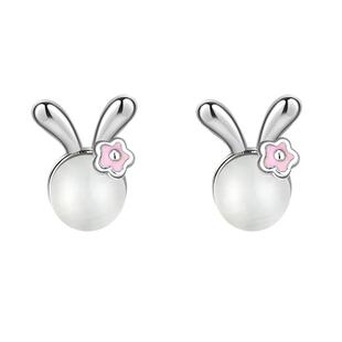 925纯银兔子耳钉兔年本命年耳环猫眼石耳饰小众设计可爱新年礼物