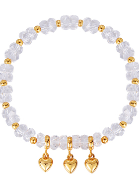 天然白水晶爱心串珠手链女