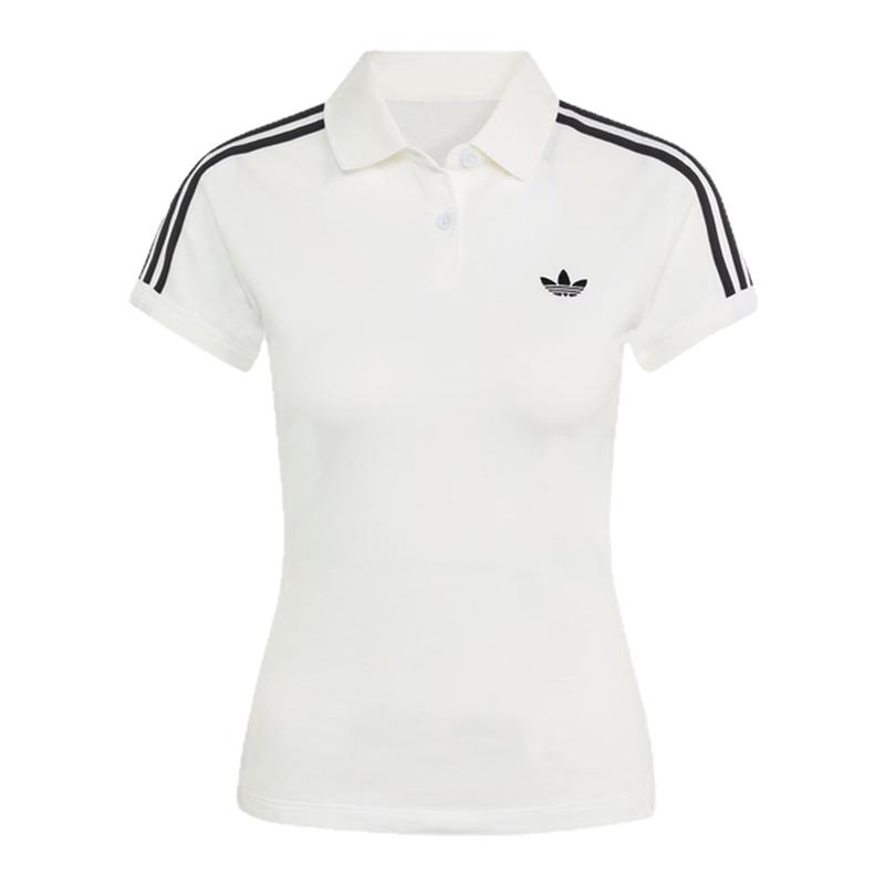 adidas阿迪达斯运动休闲韩系短袖修身T恤POLO衫白色女款 KD3697