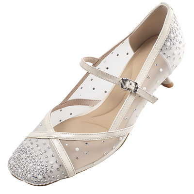 N26D3138M-星河-渐变满钻纱网细跟气质方头玛丽珍鞋-气质白