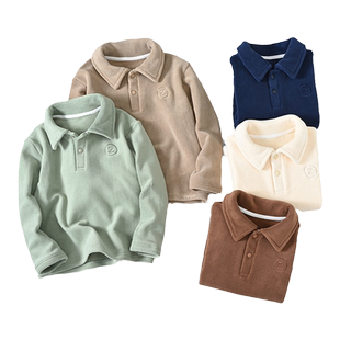 儿童加绒保暖翻领卫衣男童摇粒绒2023秋冬中大童女童抓绒衣打底衫