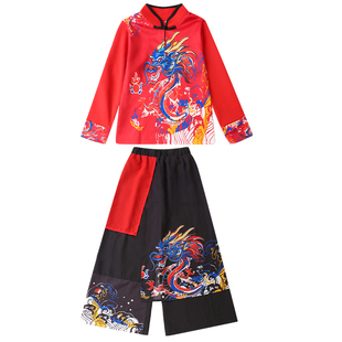 儿童演出服中国风小学生运动会服装男女古典雪龙吟扇子舞蹈表演服