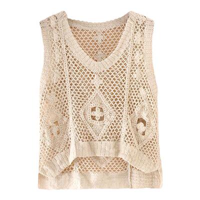 前短后长镂空短款外搭背心