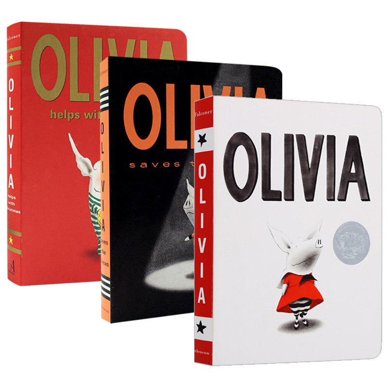奥莉薇纸板书3册 Olivia Helps with Christmas 英文原版绘本 奥莉薇的圣诞节 凯迪克大奖 吴敏兰推荐 儿童英语故事图画书 纸板书