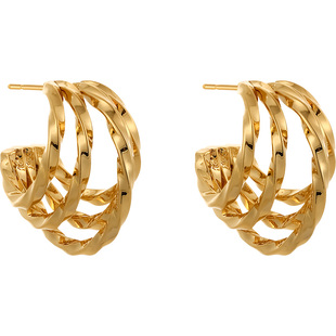 金色多层扭纹C圈耳环女2026新款爆款秋冬耳饰轻奢高级感气质耳钉