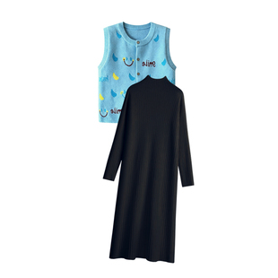 孕妇连衣裙套装秋冬2026新款针织马甲上衣内搭打底毛衣裙两件套女