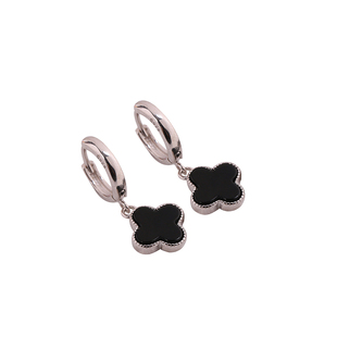 耳环女纯银真玛瑙四叶草耳圈网红爆款耳钉气质耳扣不过敏简约耳坠