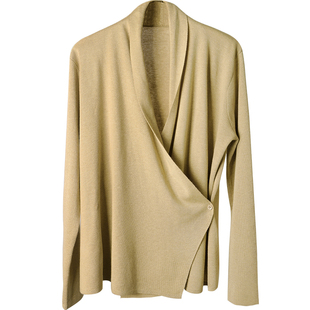 不对称针织上衣女2024秋冬新款宽松法式气质羊毛V领针织开衫外套