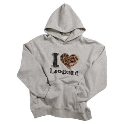 CLIMAX VISION豹纹爱心贴布刺绣百搭重磅休闲连帽卫衣中性风帽衫