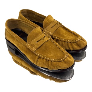 复古真皮褶皱乐福鞋男女一脚蹬懒人麂皮棕豆豆鞋反绒单鞋休闲皮鞋