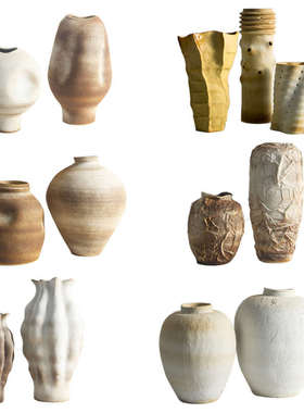 现代简约复古新中式侘寂风陶瓷花器摆件样板间民宿酒店售楼部花瓶