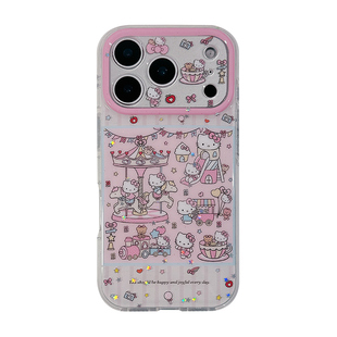 壳侣 可爱游乐园KT猫适用苹果17手机壳iPhone17promax新款16防摔保护套15硅胶镜头全包小众高级感带链条女软p