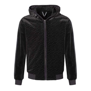 RARE威雅男装 冬季新款男士黑色丝绒连帽休闲百搭款棉服保暖外套