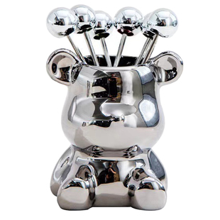 【陶瓷小熊】水果叉套装 创意家用高级感不锈钢吃水果叉子6只装