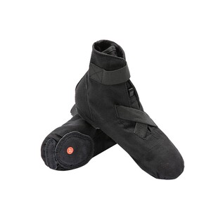 魔术贴帆布爵士舞鞋靴免系带黑高帮儿童软底成人粘扣带跟现代舞鞋