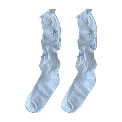 miu系白色袜子女堆堆袜夏季薄款中筒芭蕾风蝴蝶结小腿袜配德训鞋