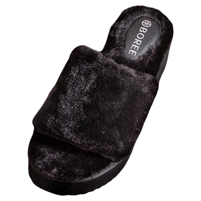 宝人毛毛拖鞋女外穿黑色百搭松糕厚底增高居家棉拖2024秋冬季新款