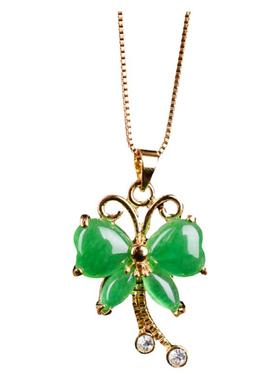 缅甸蝴蝶镂空镀金翠绿色冰种玉坠